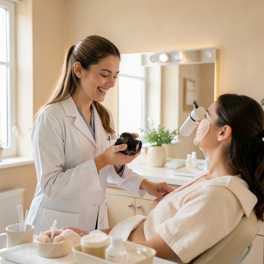 Dermatologist examining a patient's face (sample photo)
