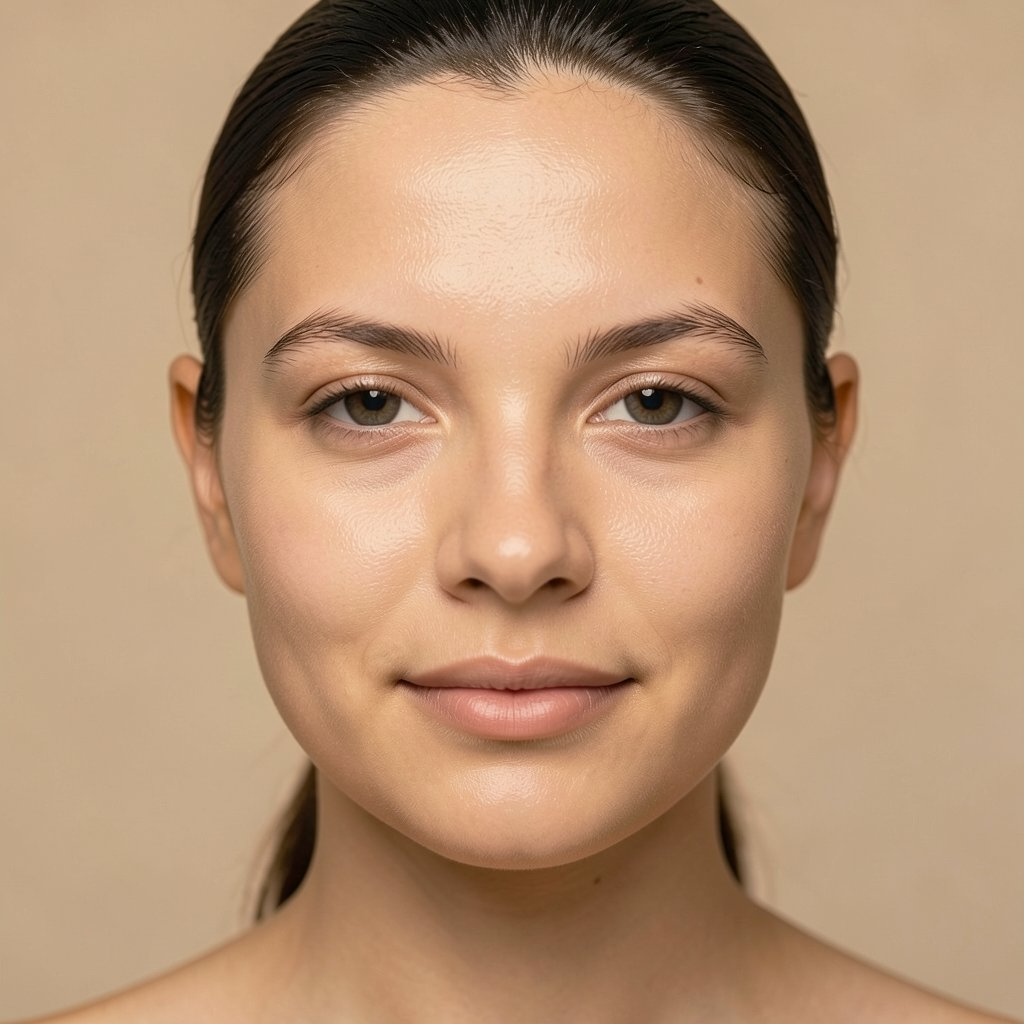 A dermatologist's gloved hands examining a patient's face during a skin check