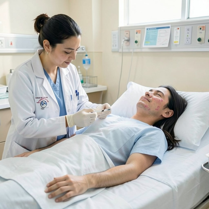 Dermatologist providing a skin treatment in clinic
